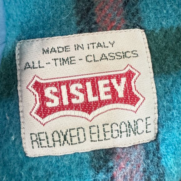 Vintage 90s Sisley Blue Plaid Cropped Leather Button Wool Blend Blazer S - Picture 7 of 8